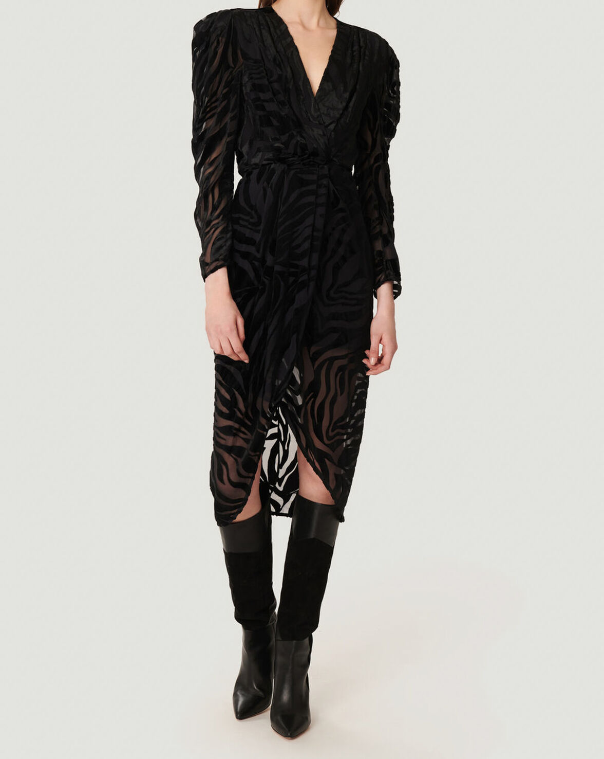 NERVEZ ZEBRA PRINT VELVET MIDI DRESS image number null
